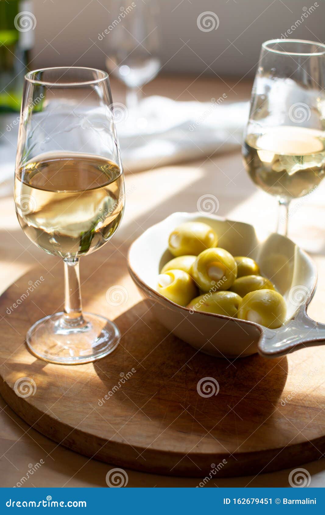 sherry wine tasting, dry fino, manzanilla or palomino jerez fortified wine in glasses, jerez de la frontera, andalusia, spain