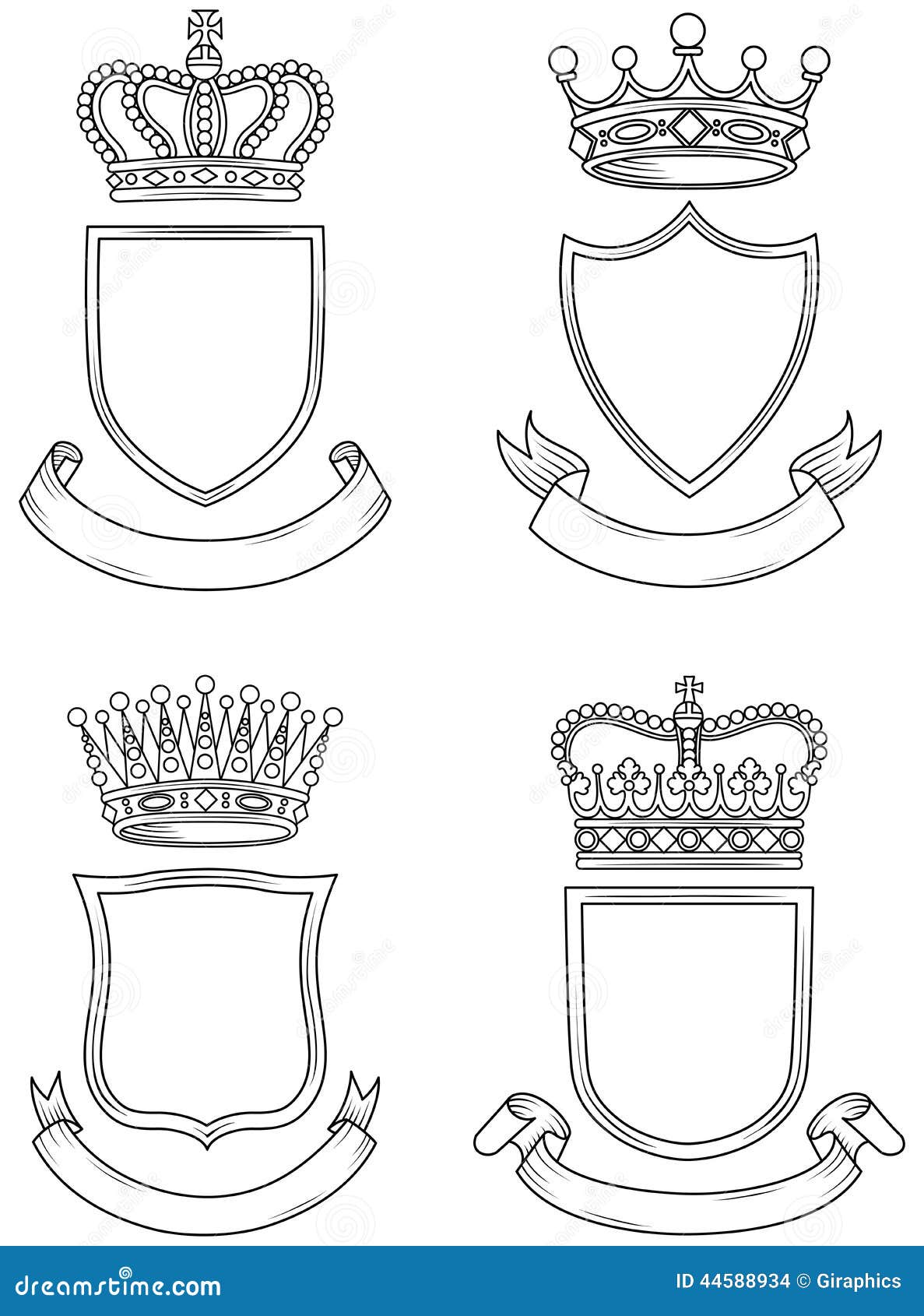 Shield, Banner, and Crown Set Stock Vector - Illustration of graphic,  element: 44588934