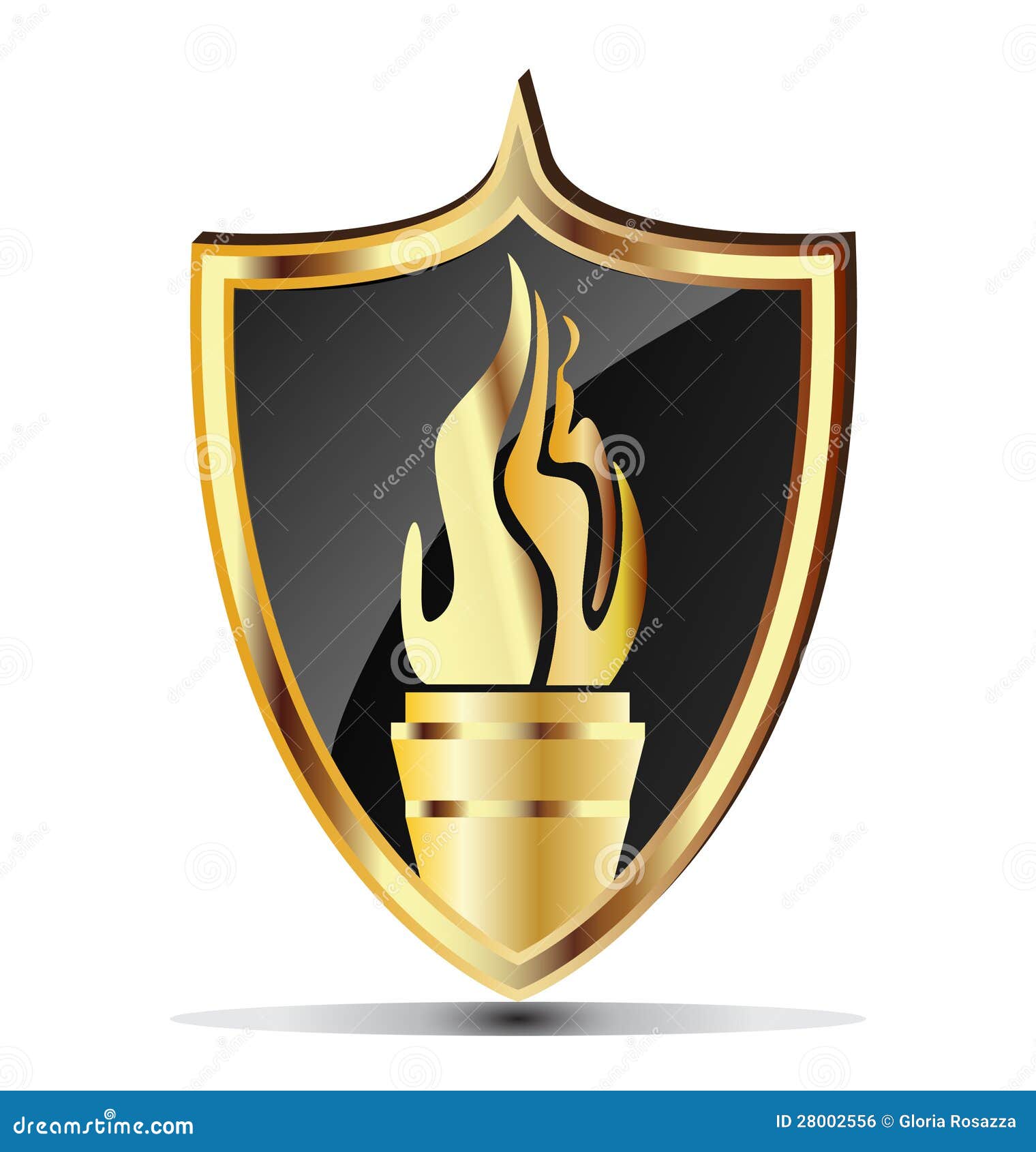 Shield and flame torch stock illustration. Illustration of herald