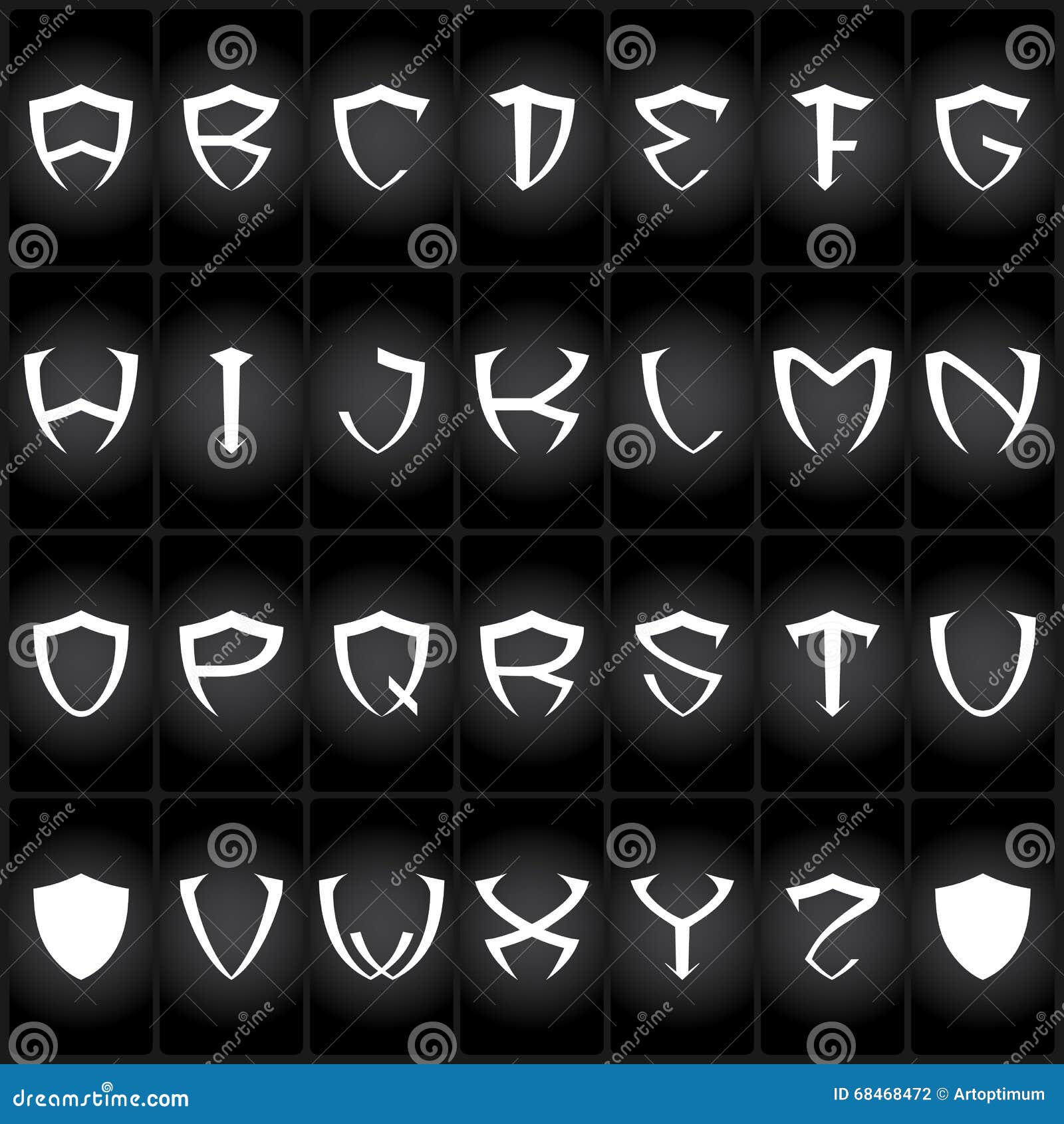 Shield Font, Alphabet. Logos Set. Vector Stock Vector - Image: 68468472