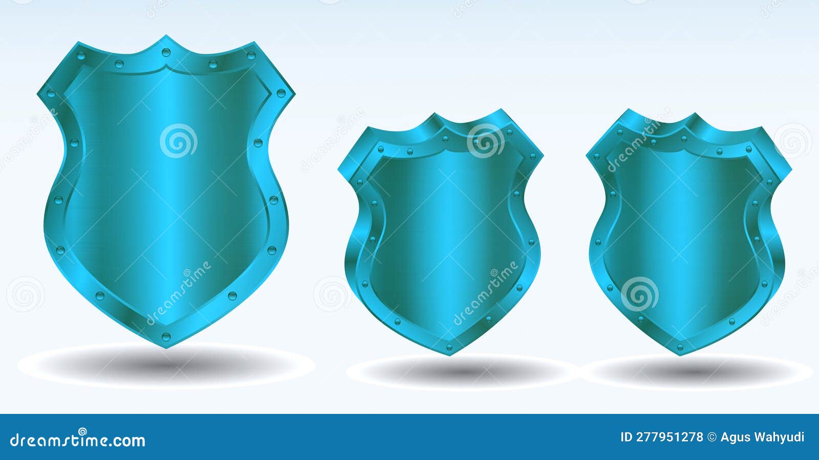 Set of Realistic Glass Shield or Metal Silver or Gold Shield Isolated