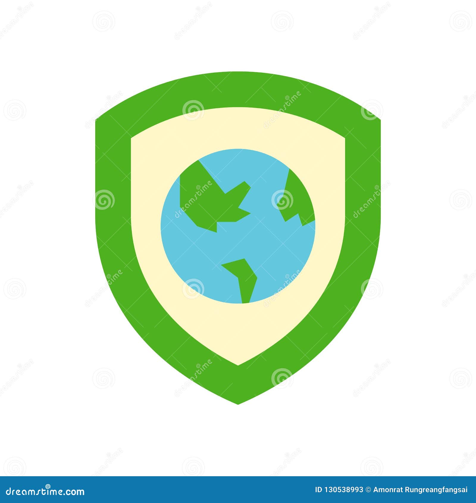 Shield and Globe or Earth Icon Flat Design, World Environment