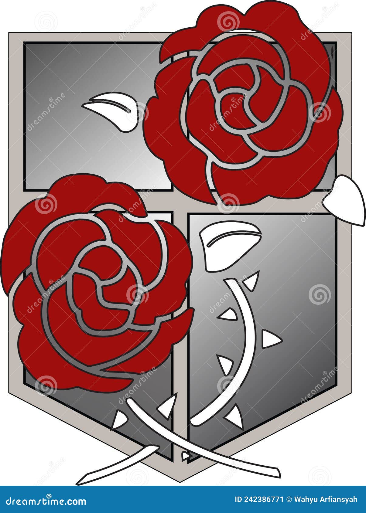 skjorte dump jeg er træt Shield Logo with Red Rose Flower with Stem. Stock Illustration -  Illustration of attack, titan: 242386771