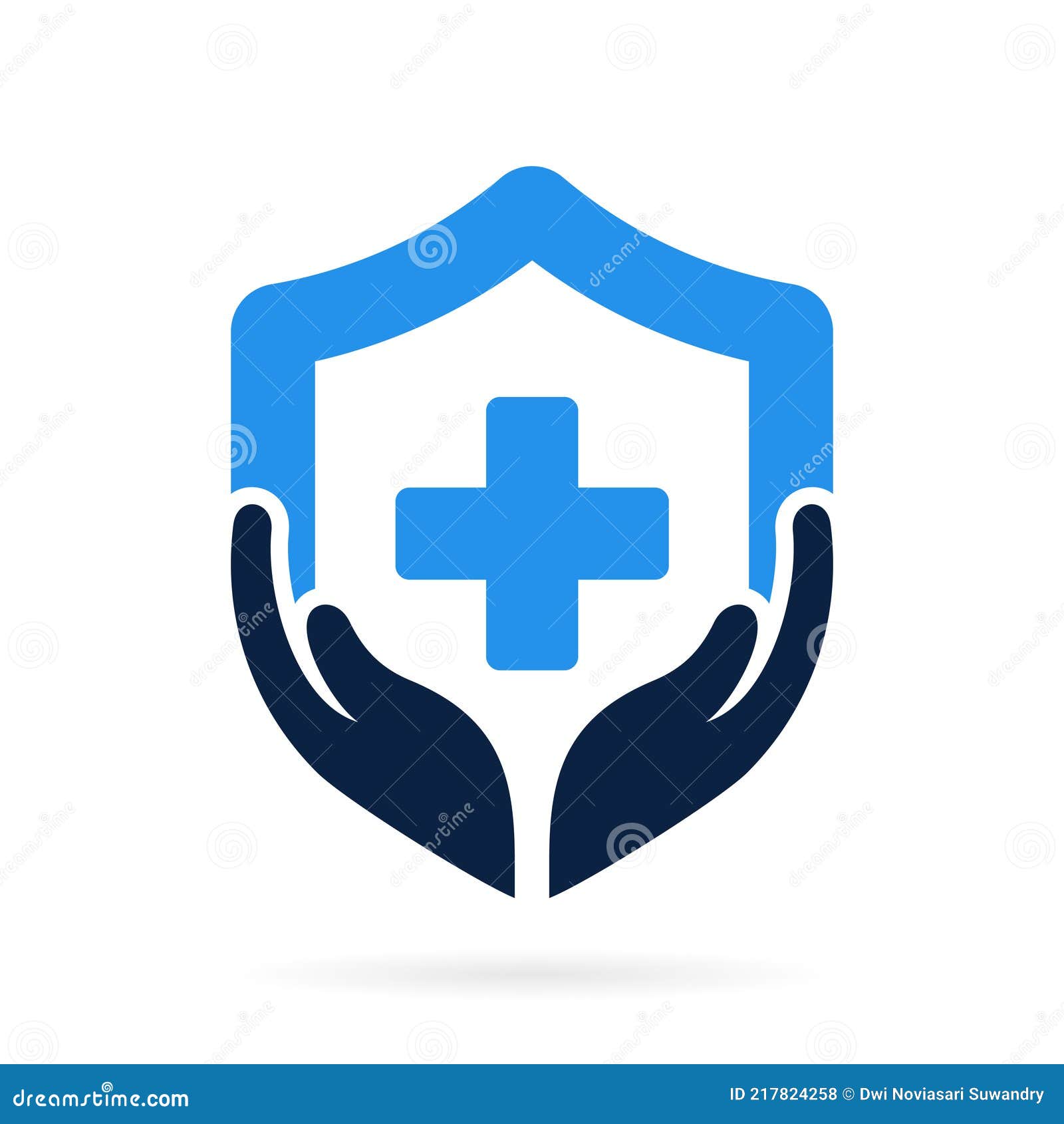 Medical Shield Plus Logo with Hand Care Symbol Stock Vector