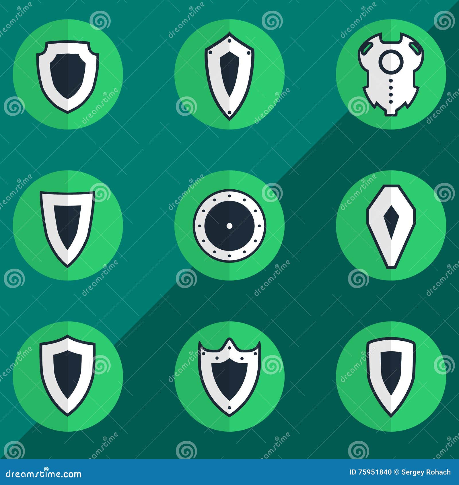 Shield Silhouette Flat Icon Set Stock Illustration Illustration of