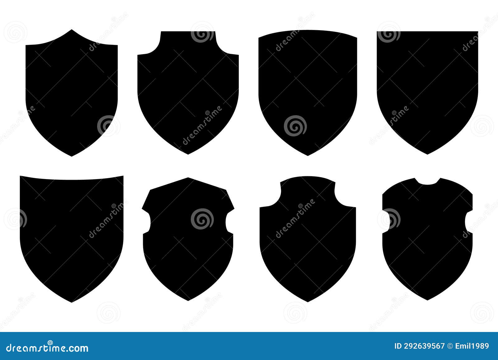 Shield Silhouette Icon Symbol Set. Stock Illustration Illustration of