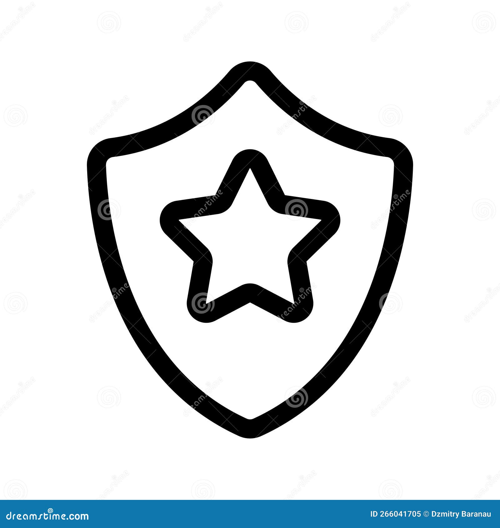 Shield with Star Icon Line Isolated on White Background. Black Flat