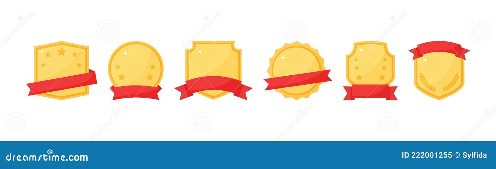 shield  icon with red ribbon. award banner, golden escutcheon , geraldy badge