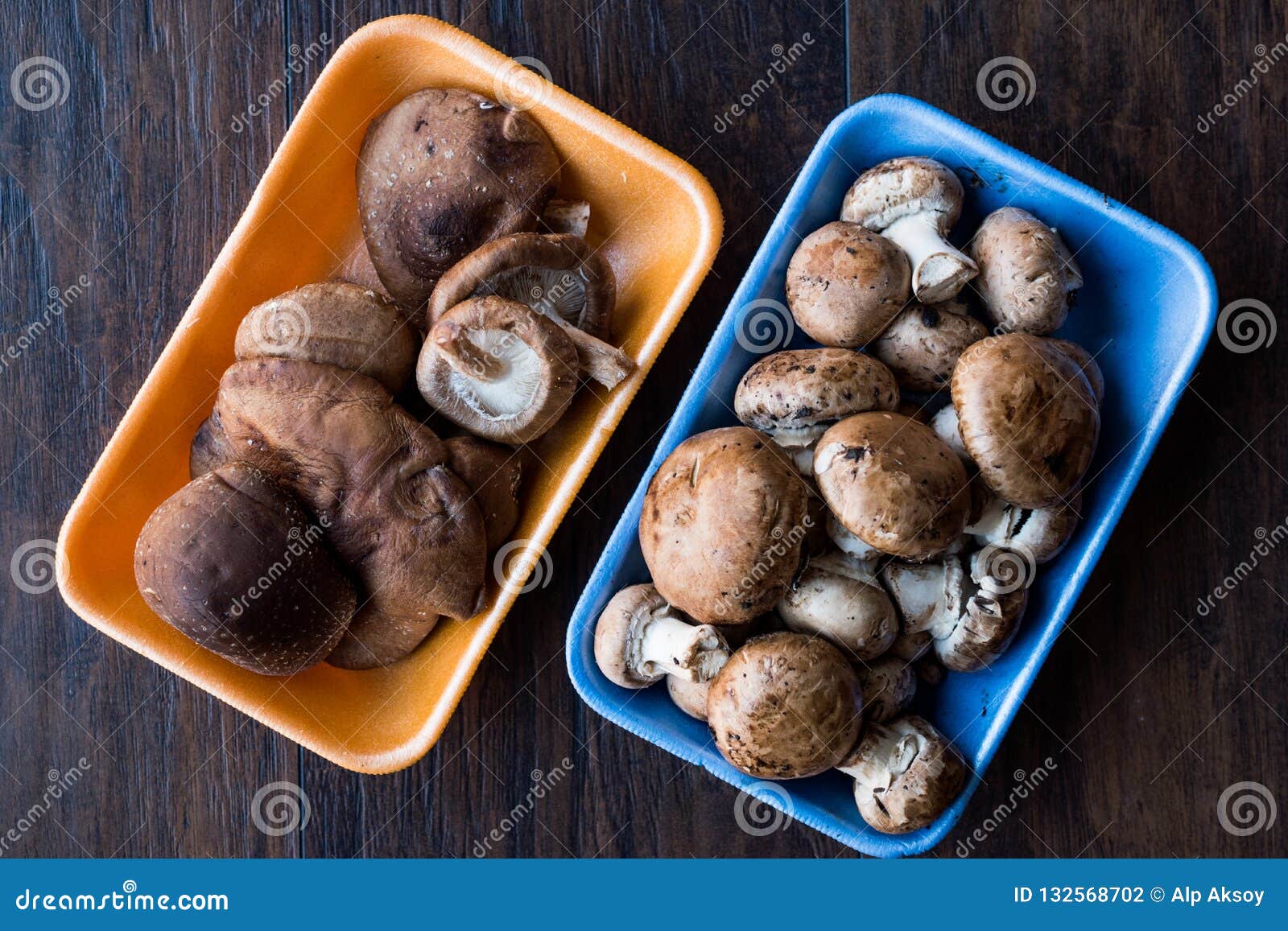 Shiitake and Cremini Mushrooms in Plastic Container Package or Box