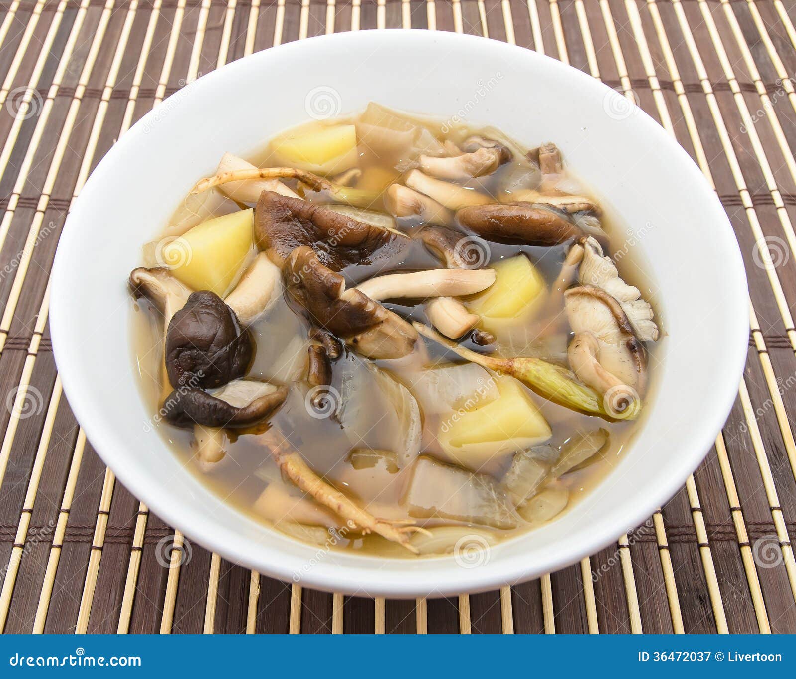 Shiitake Mushroom Soup with Onion and Potato Stock Image Image of