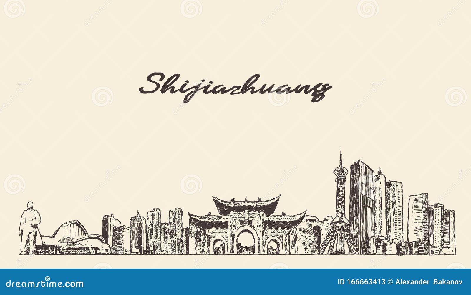 shijiazhuang skyline hebei china a  sketch