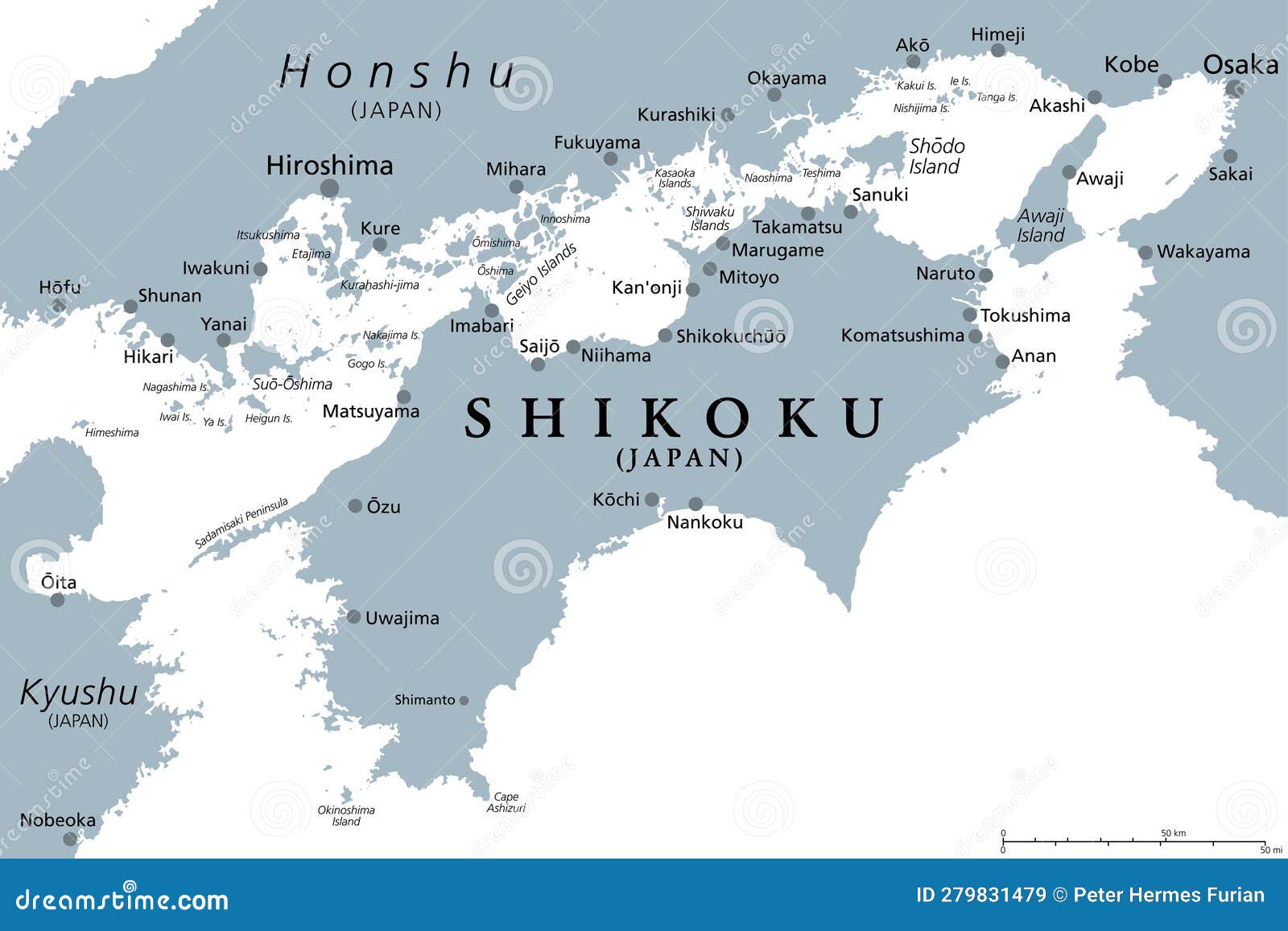 Shikoku, Political Map, Region and Smallest Main Island of Japan