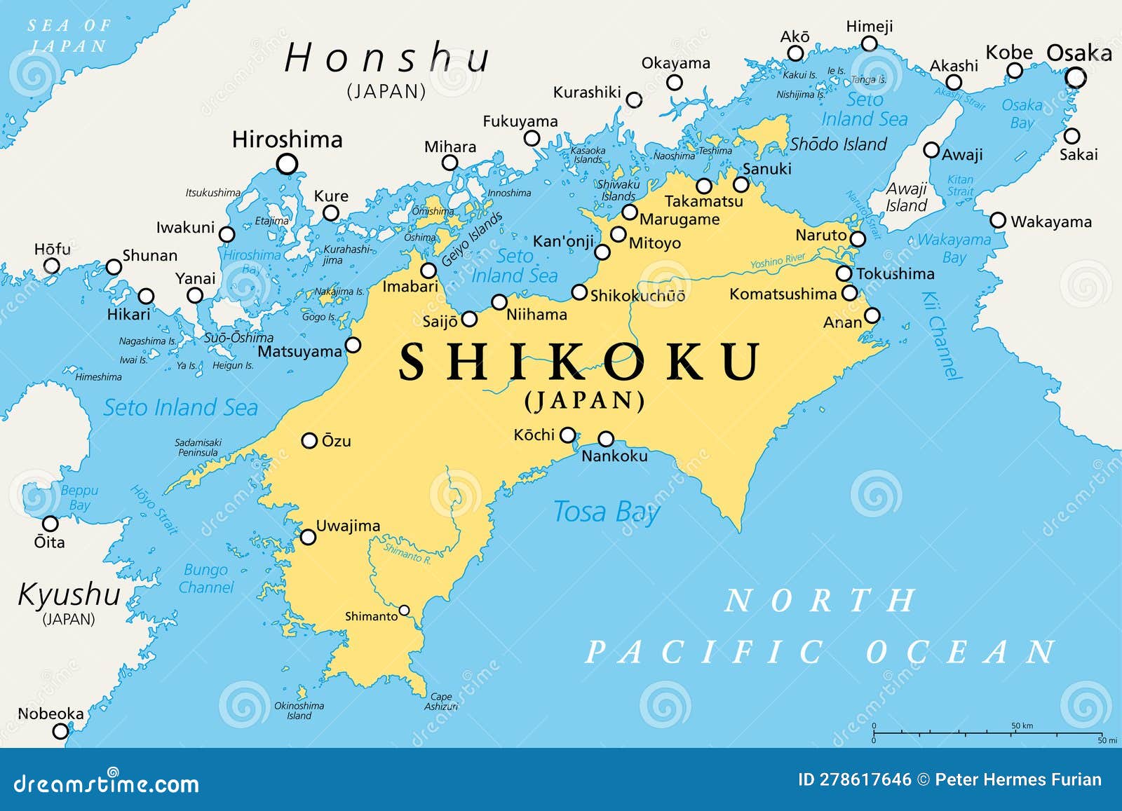 Shikoku, Political Map, Region and Smallest Main Island of Japan