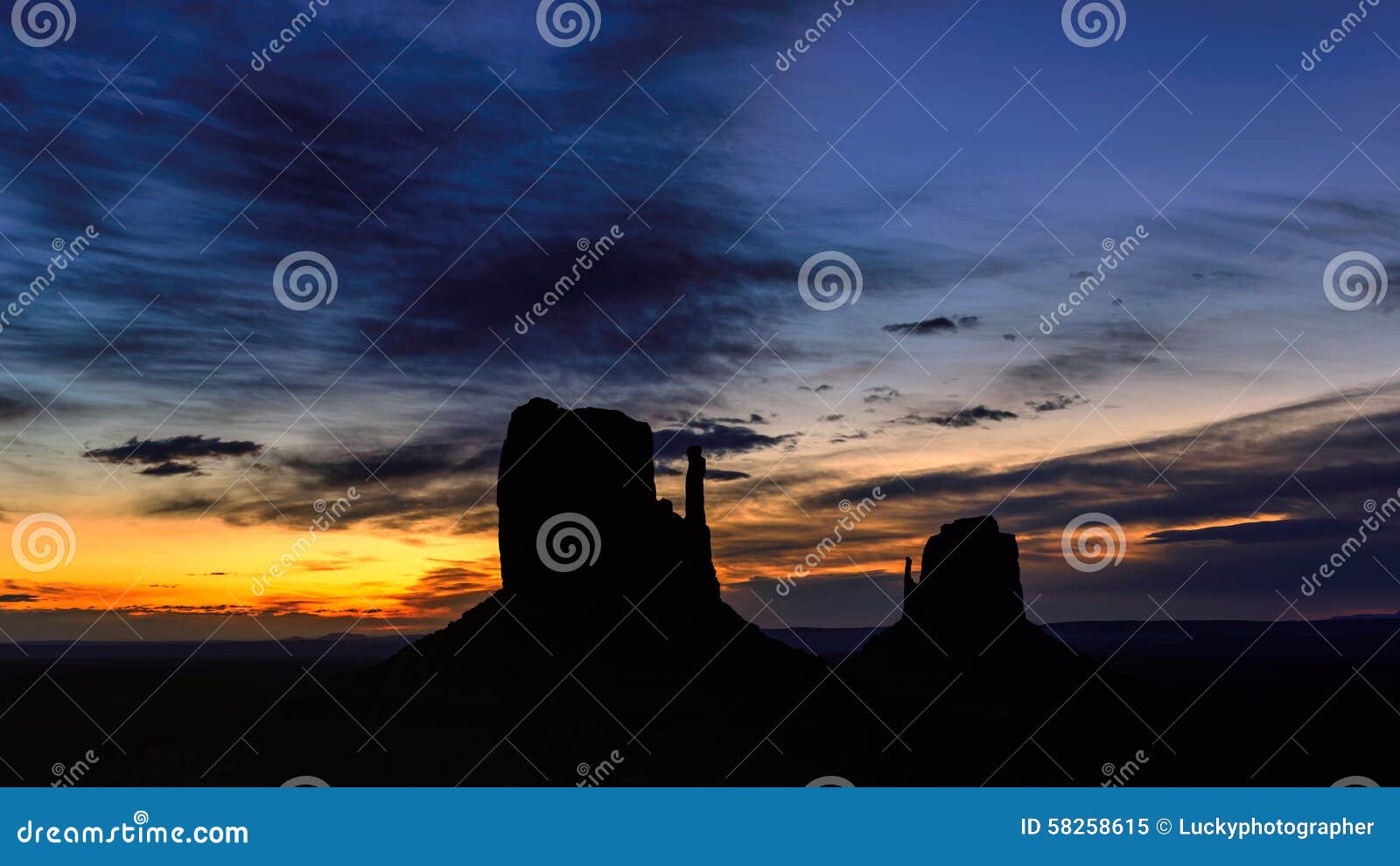 shilouette of monument valley at sunrise, arizona