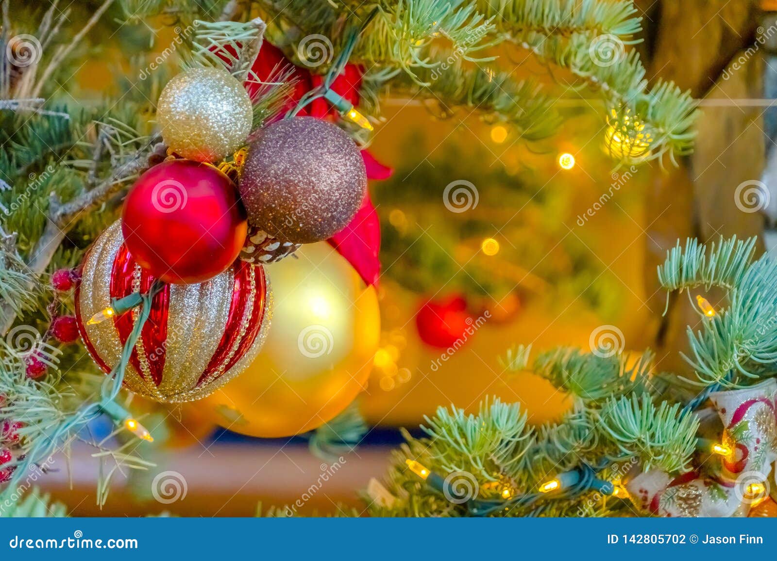 Shimmering Baubles and Lights on a Christmas Tree Stock Photo - Image ...