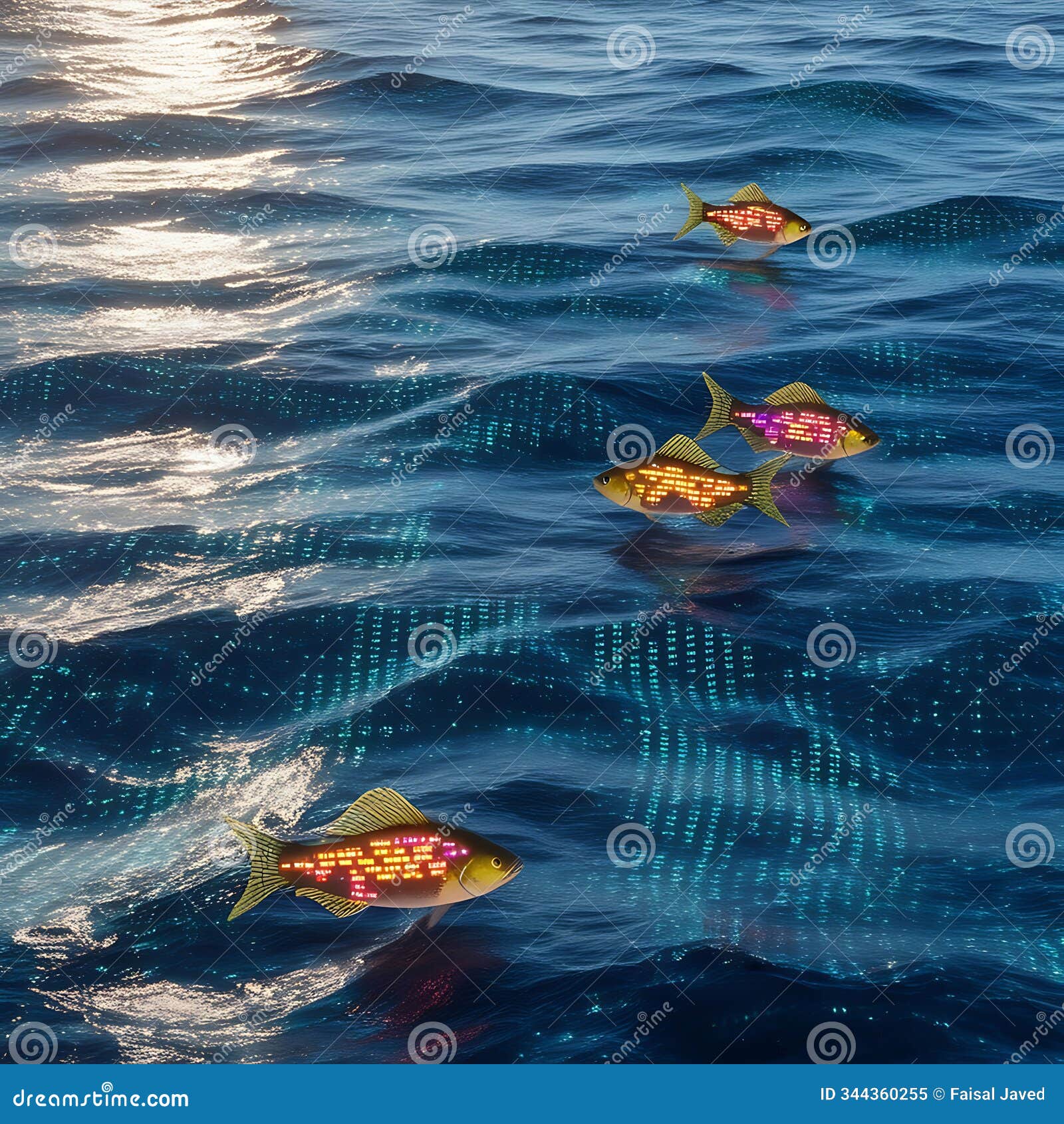 shimmering digital ocean waves with phoenix essence and vibrant textures