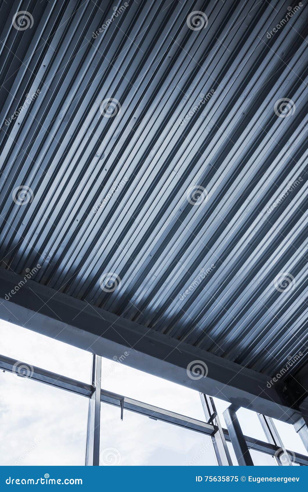 Shining Corrugated Metal Ceiling Stock Image Image Of Floor