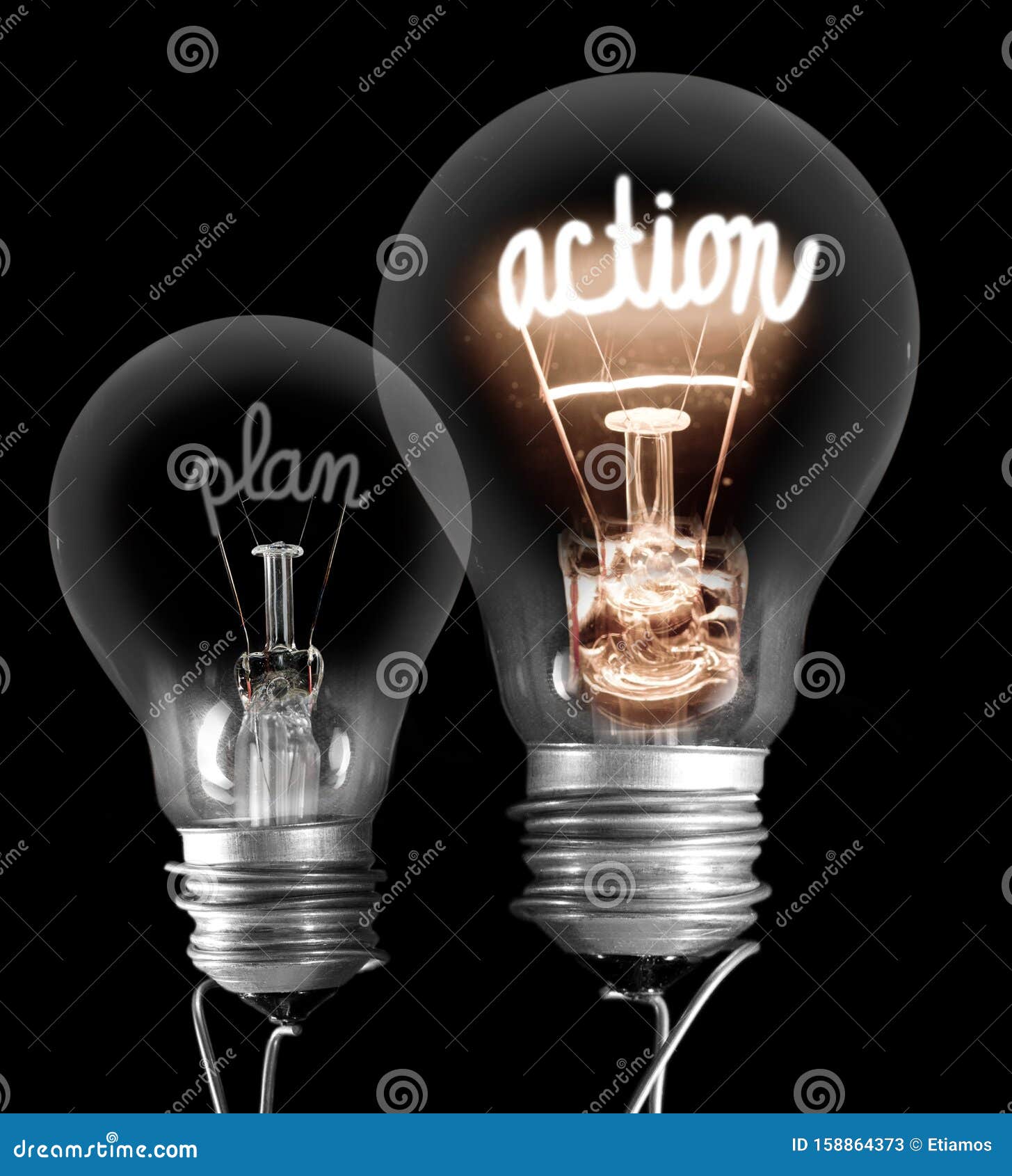 light bulbs with plan and action concept