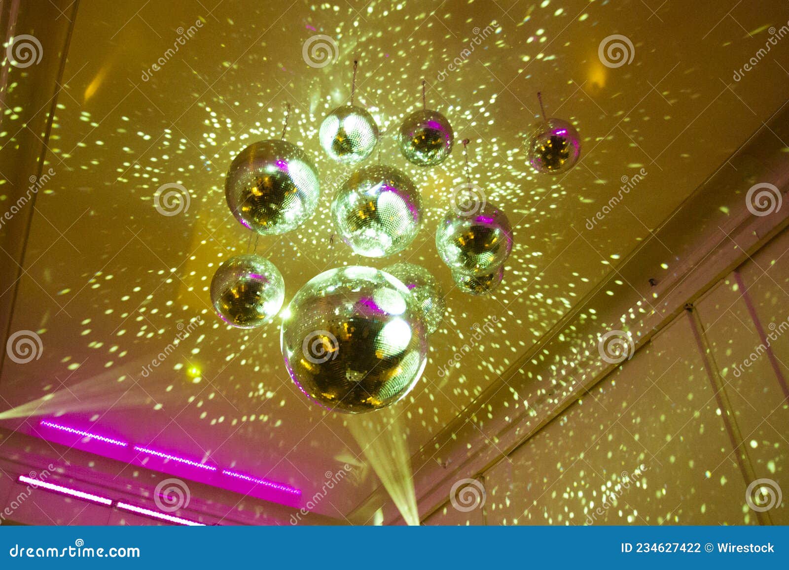 Shining Disco Balls Hanging from the Ceiling. Stock Photo - Image of ...