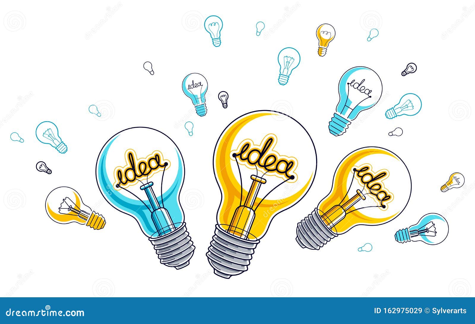 Shining Light Bulb And Set Of Lightbulb Icons, Ideas Creative Concept 