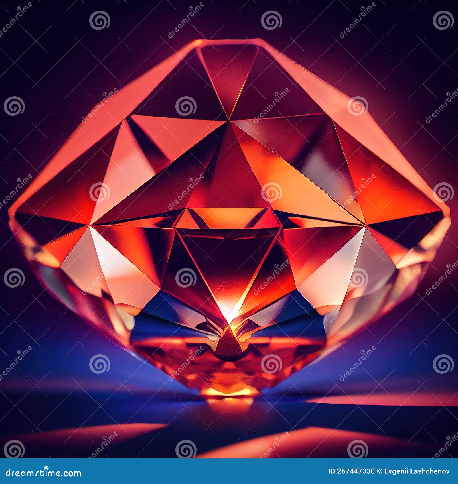 Shining Red Gem. Bright Sparkling Diamond. Brilliant Ruby. Faceted Diamond. AIgenerated Stock