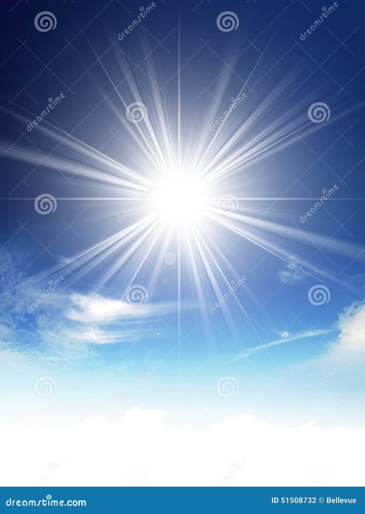 shining sun at clear blue sky with copy space