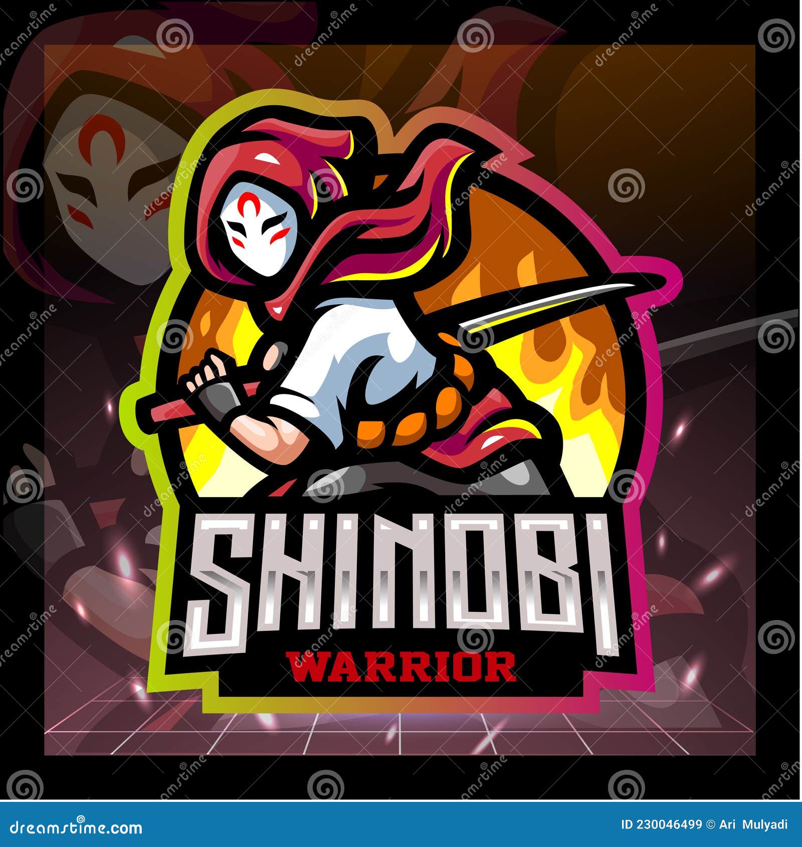 Kabuki mascot esport logo design, Stock vector