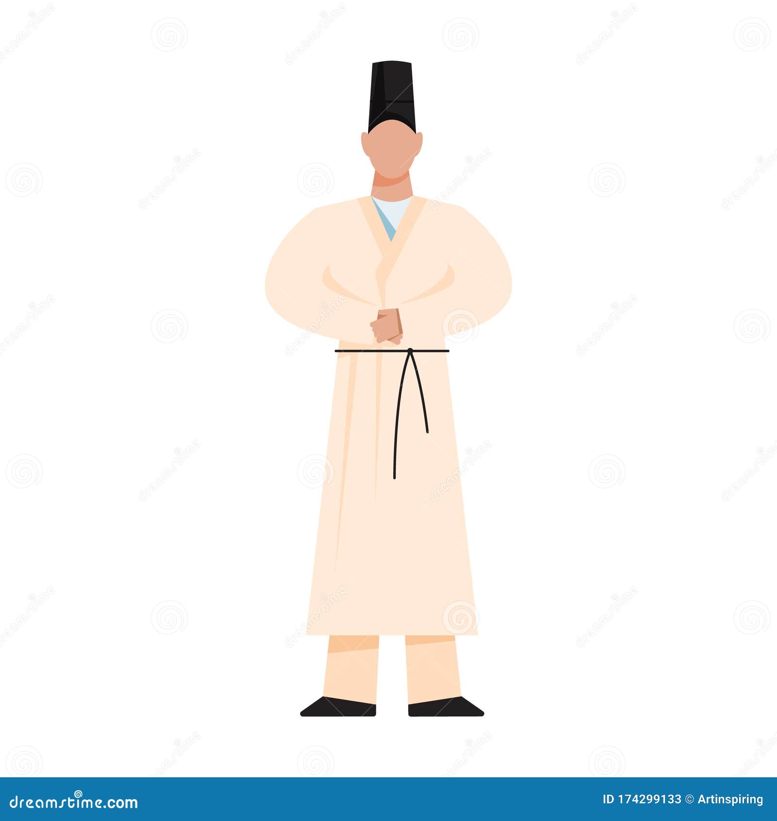 Shinto Priest. Japanese religion. Traditional religious male figure. Flat vector illustration
