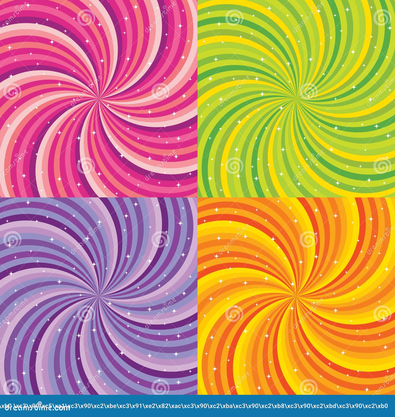 Lime Green Background with Blue Pink Orange Purples Set of 4 Coasters