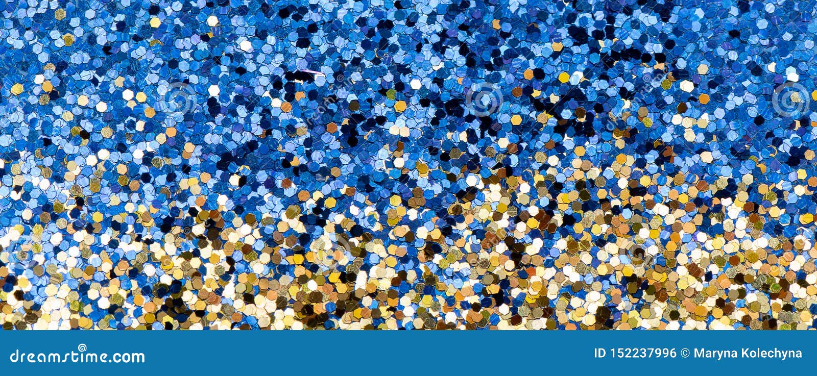 Shiny Background with Yellow and Blue Glitter Close Up Stock Photo