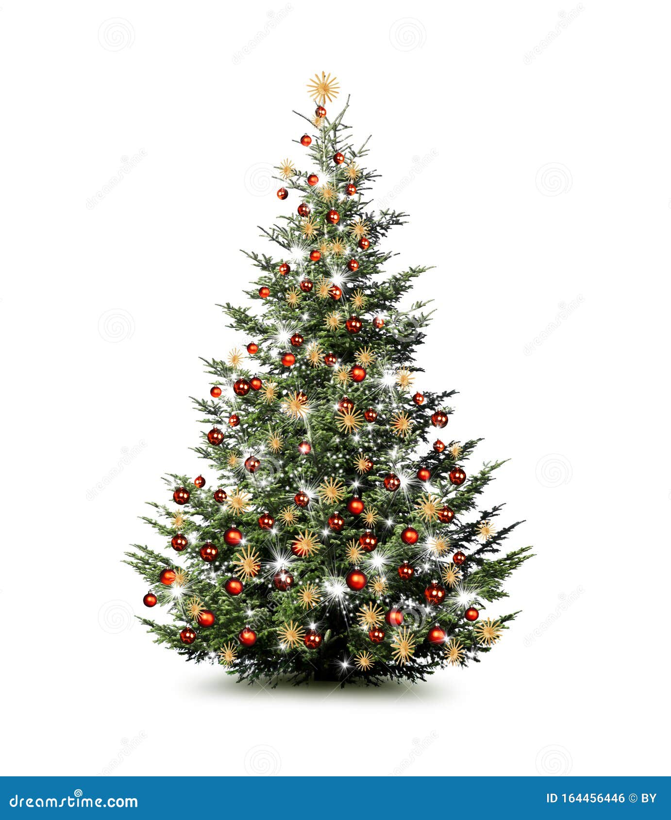 brightly decorated christmas tree  on white background