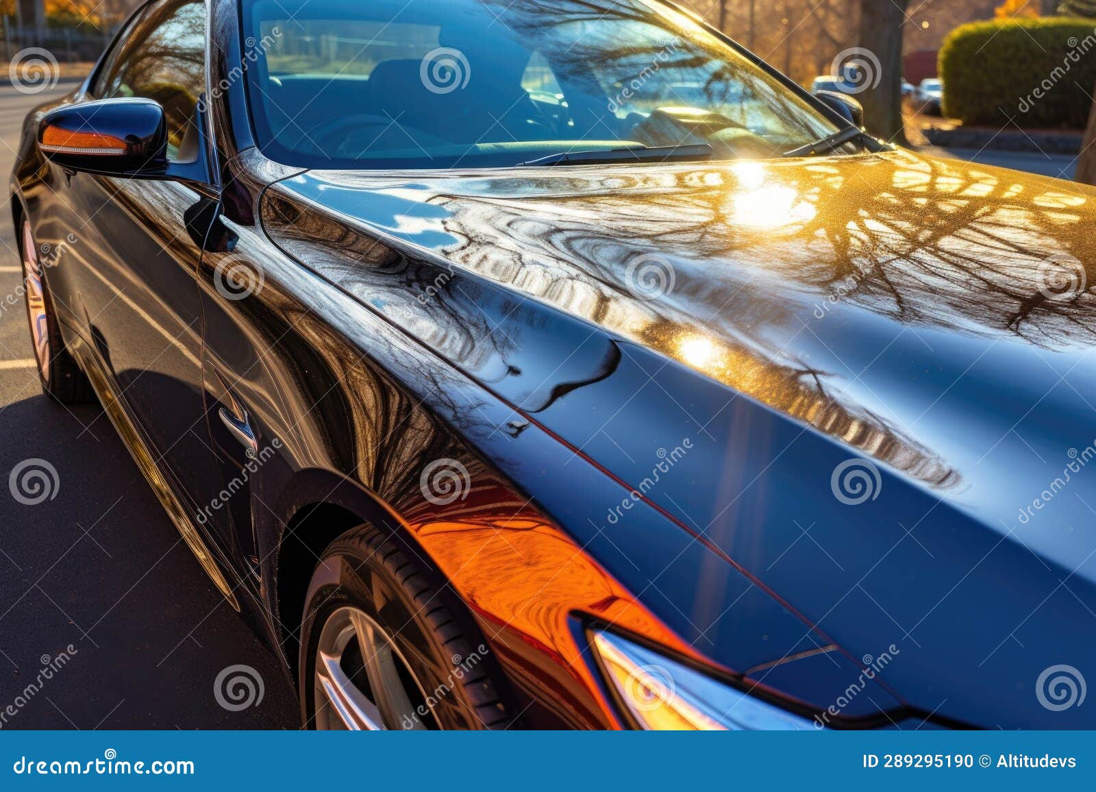Shiny Car Hood Reflecting Sunlight after Waxing Stock Photo Image of