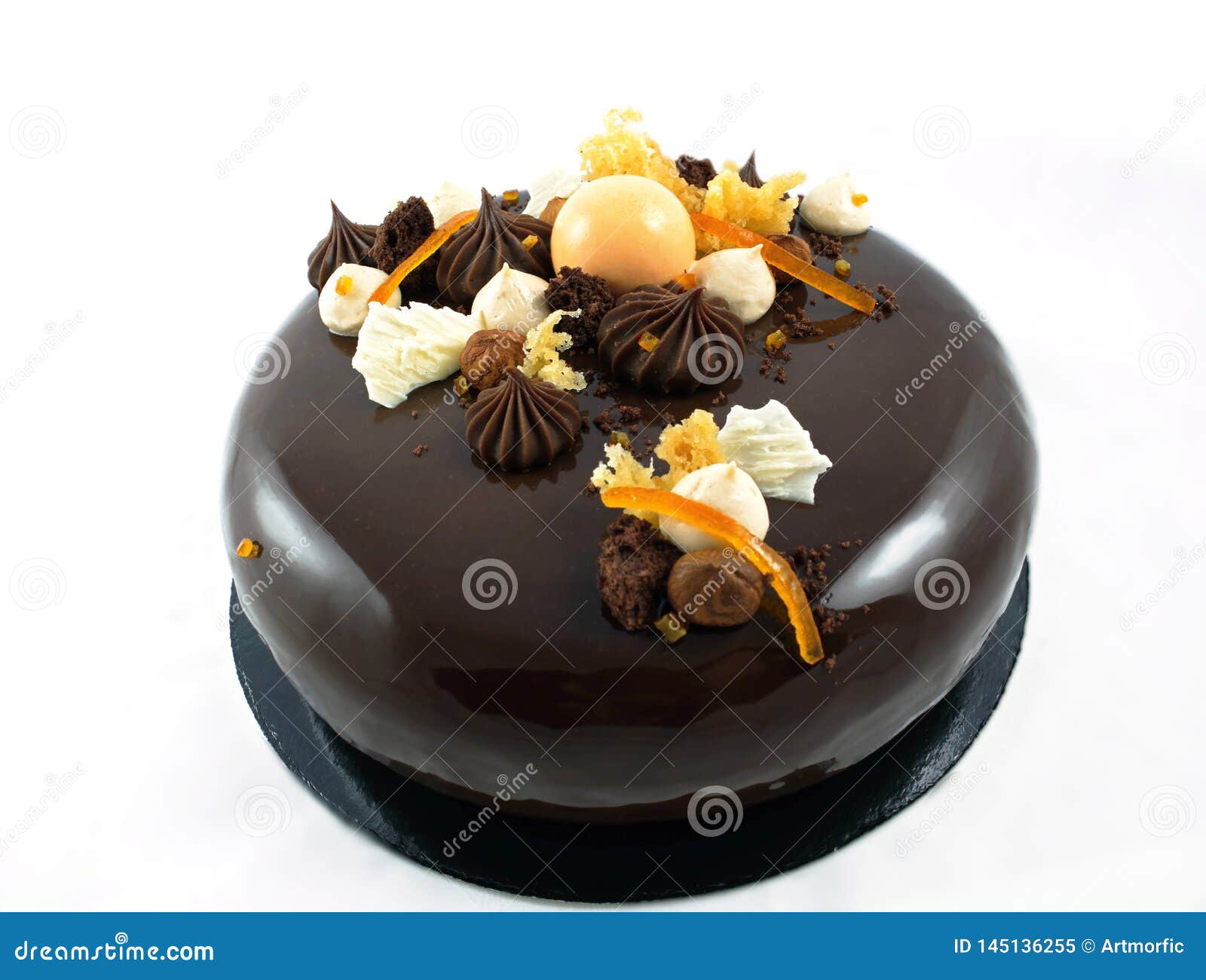Shiny Chocolate Cake With Oranges, Chocolate Ganache And Whipped White
