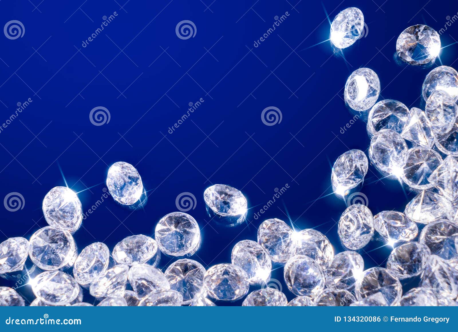shiny diamonds on a blue background