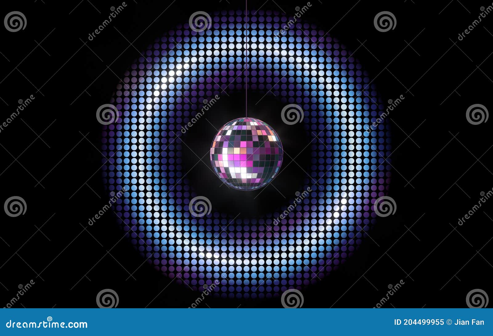 Shiny Disco Ball with Neon Light Background, 3d Rendering Stock