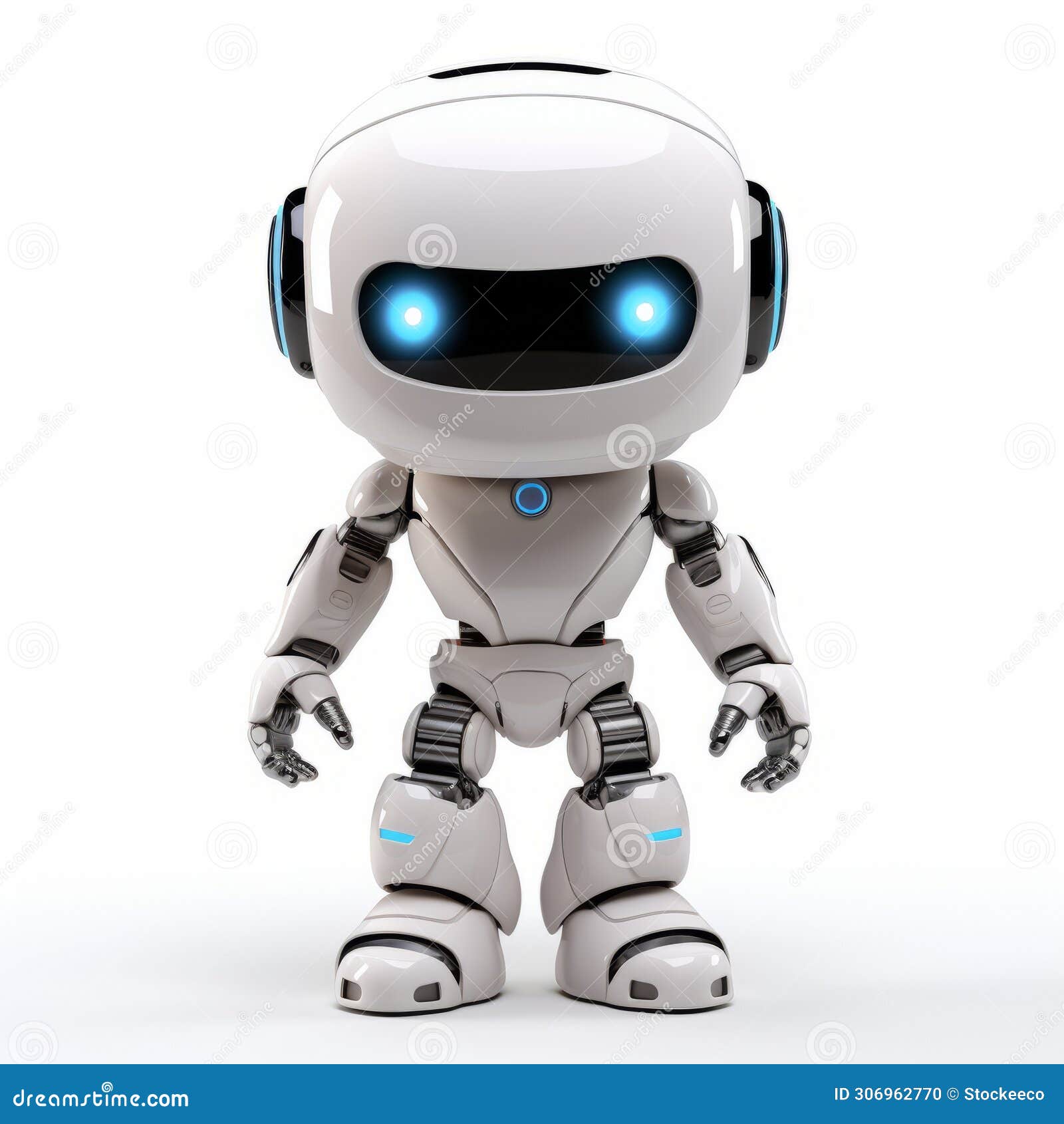 shiny-eyed white robot: 3d rendering of marvin the paranoid android