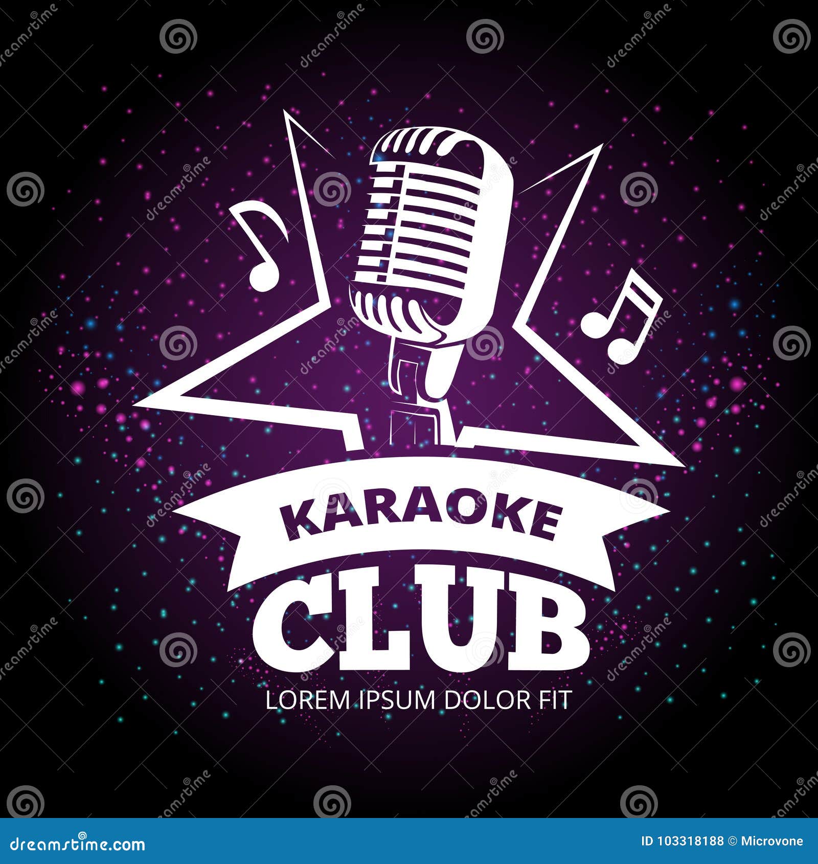 Karaoke Poster Vector. Club Background. Mic Design. Karaoke Disco