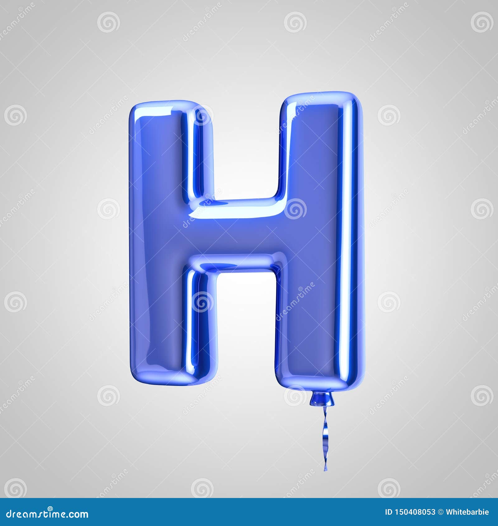 Shiny Metallic Blue Balloon Letter H Uppercase Isolated on White ...