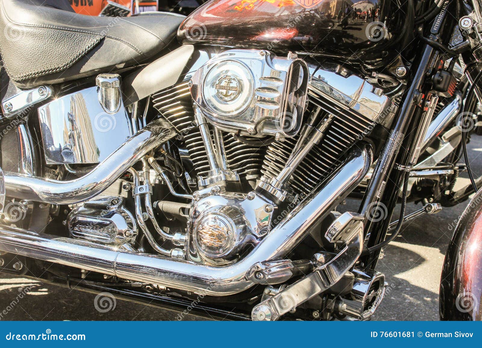 Shiny motorcycle engine. editorial photo. Image of street - 76601681