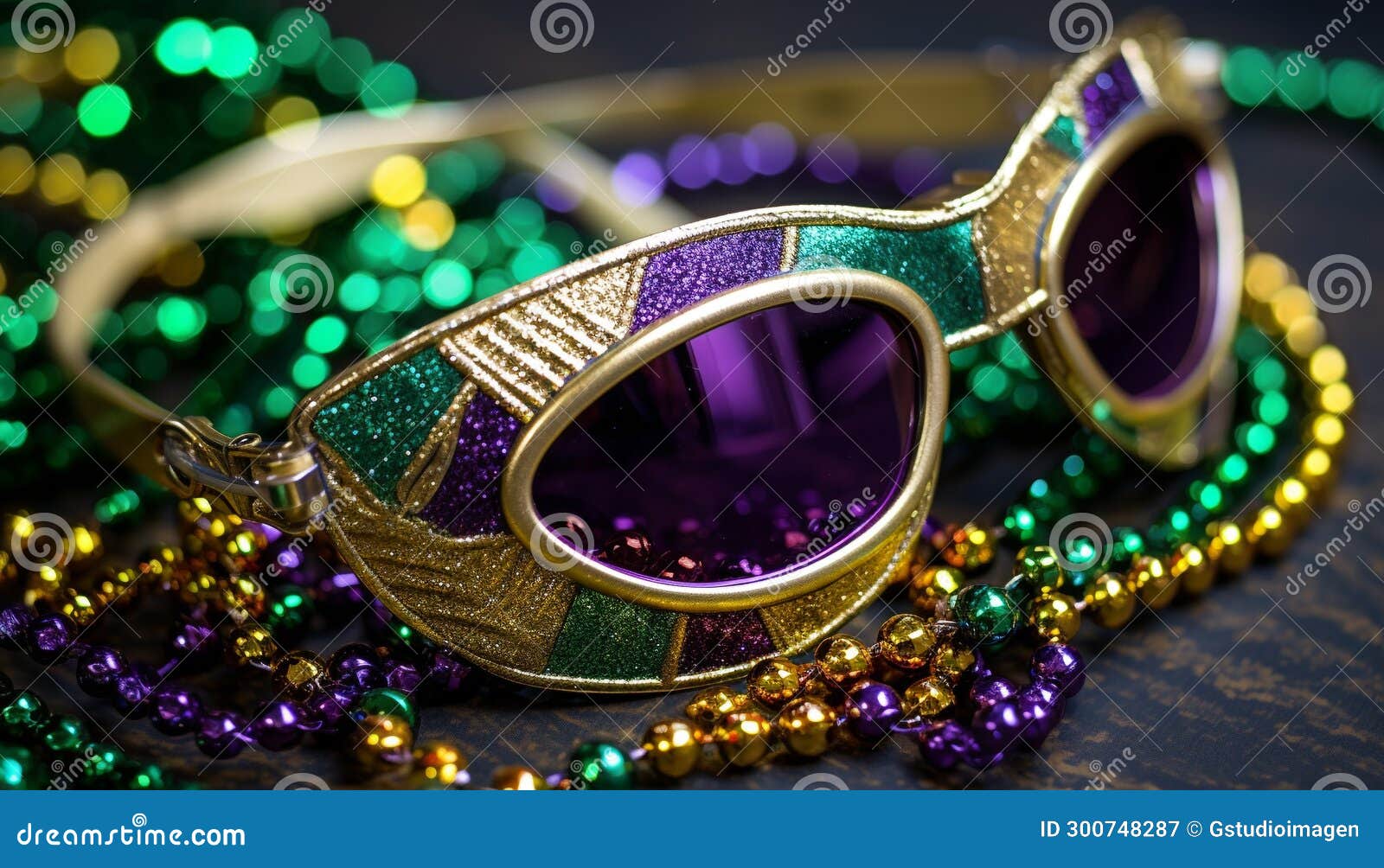 Shiny, Multi Colored Sunglasses Reflect Vibrant Mardi Gras Celebration ...