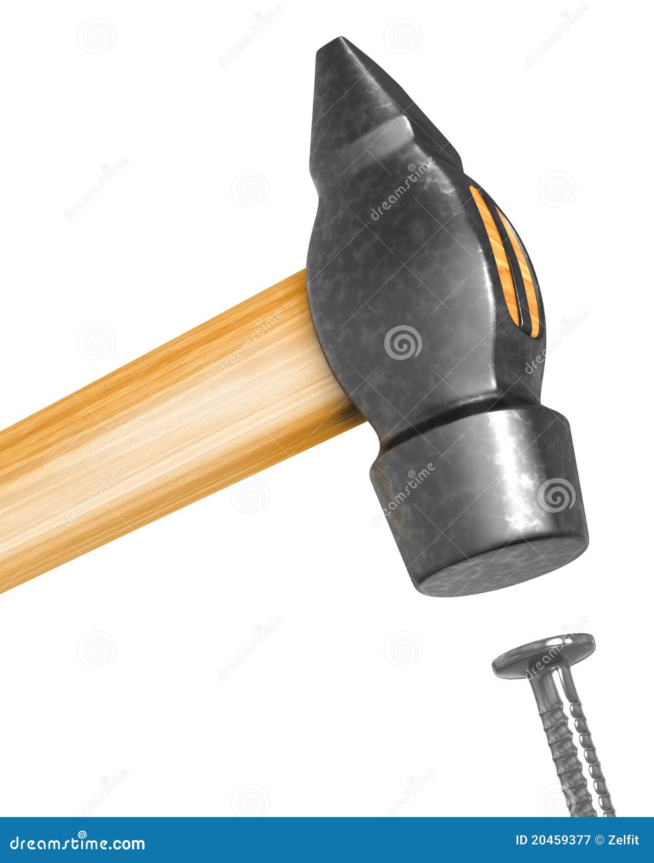 Shiny New Hammer Hitting The Nail Closeup Royalty Free Stock
