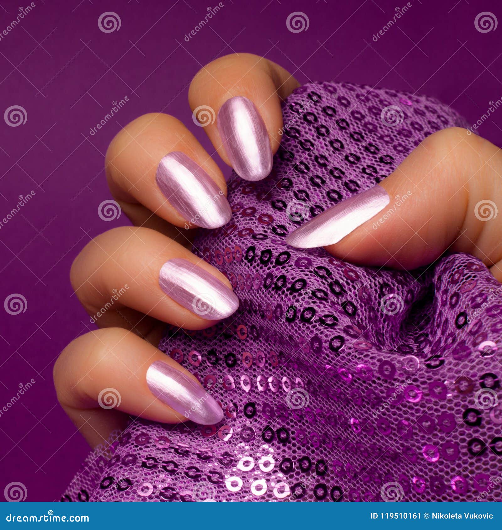 Shiny Purple Nails Manicure Stock Image - Image of cosmetics ...