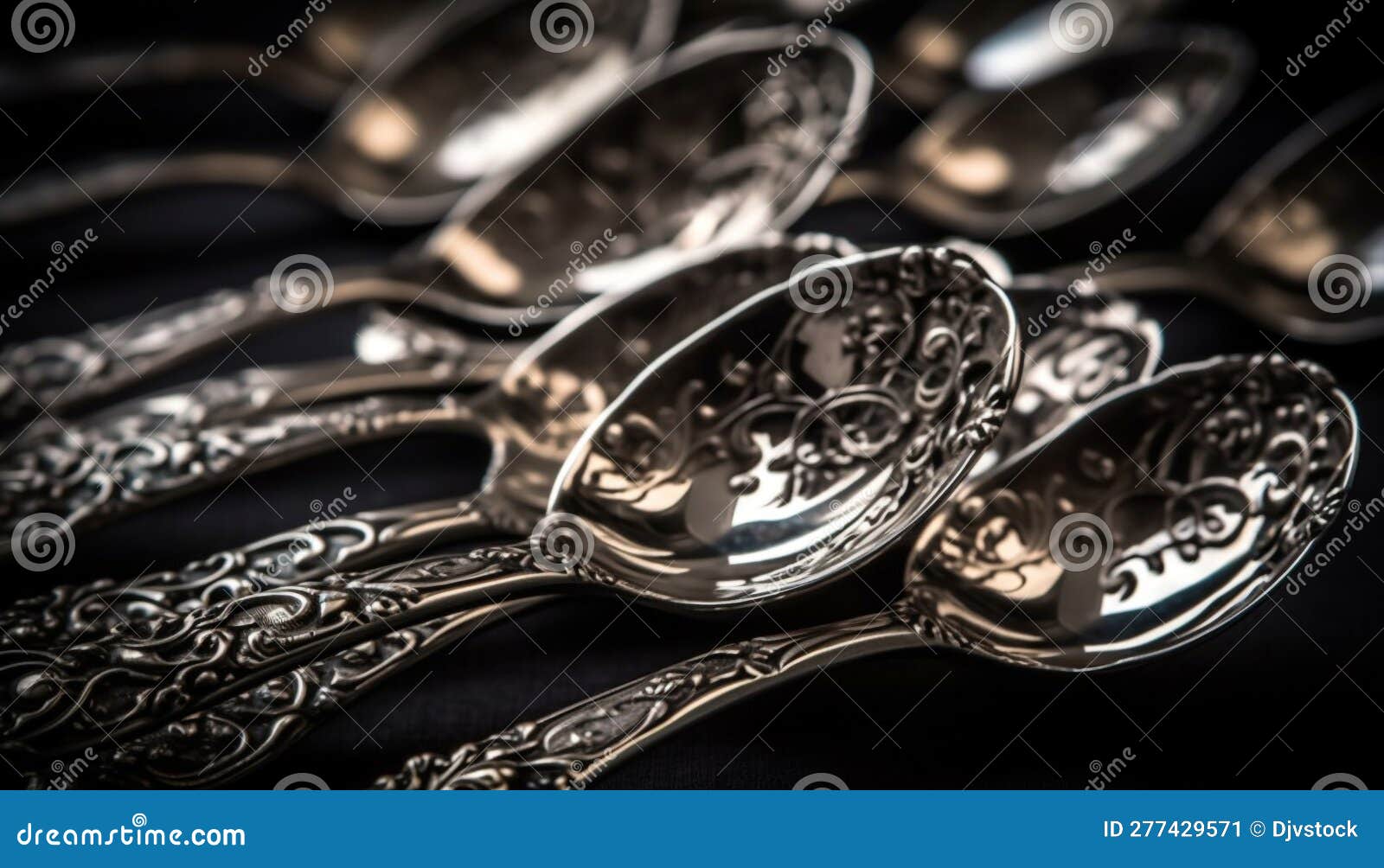 Shiny Silverware Collection in Antique Kitchen Crockery Generated by AI