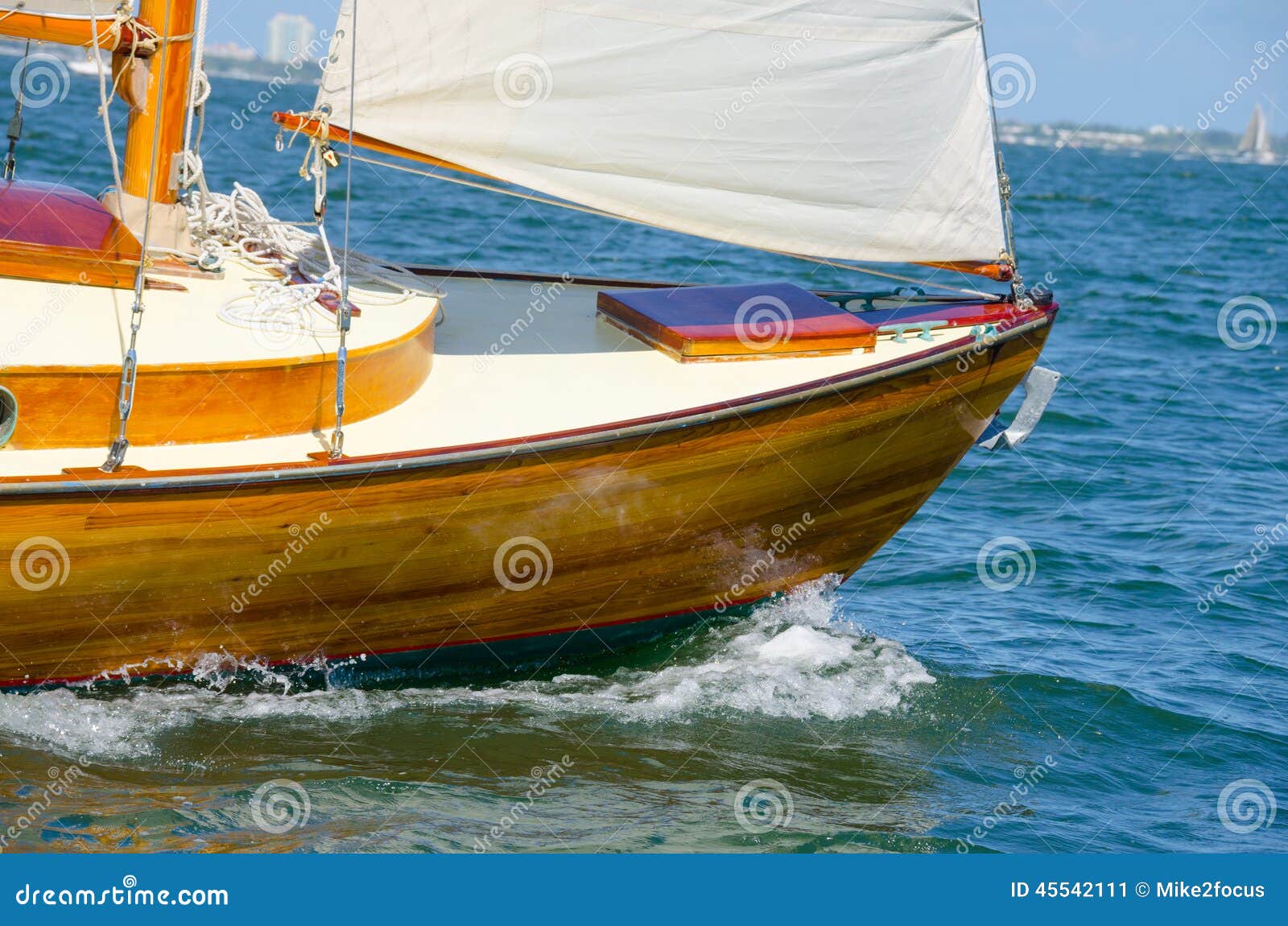 Shiny Varnished Wooden Sailboat Bow Sailing Stock Image 