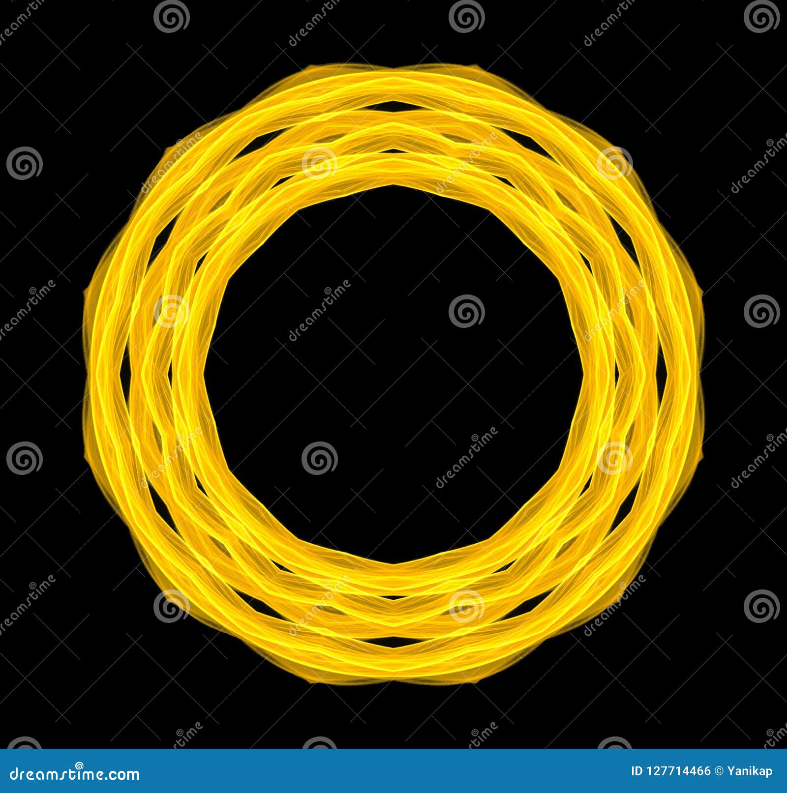 Shiny Yellow Circle Pattern Isolated on Black Background Stock