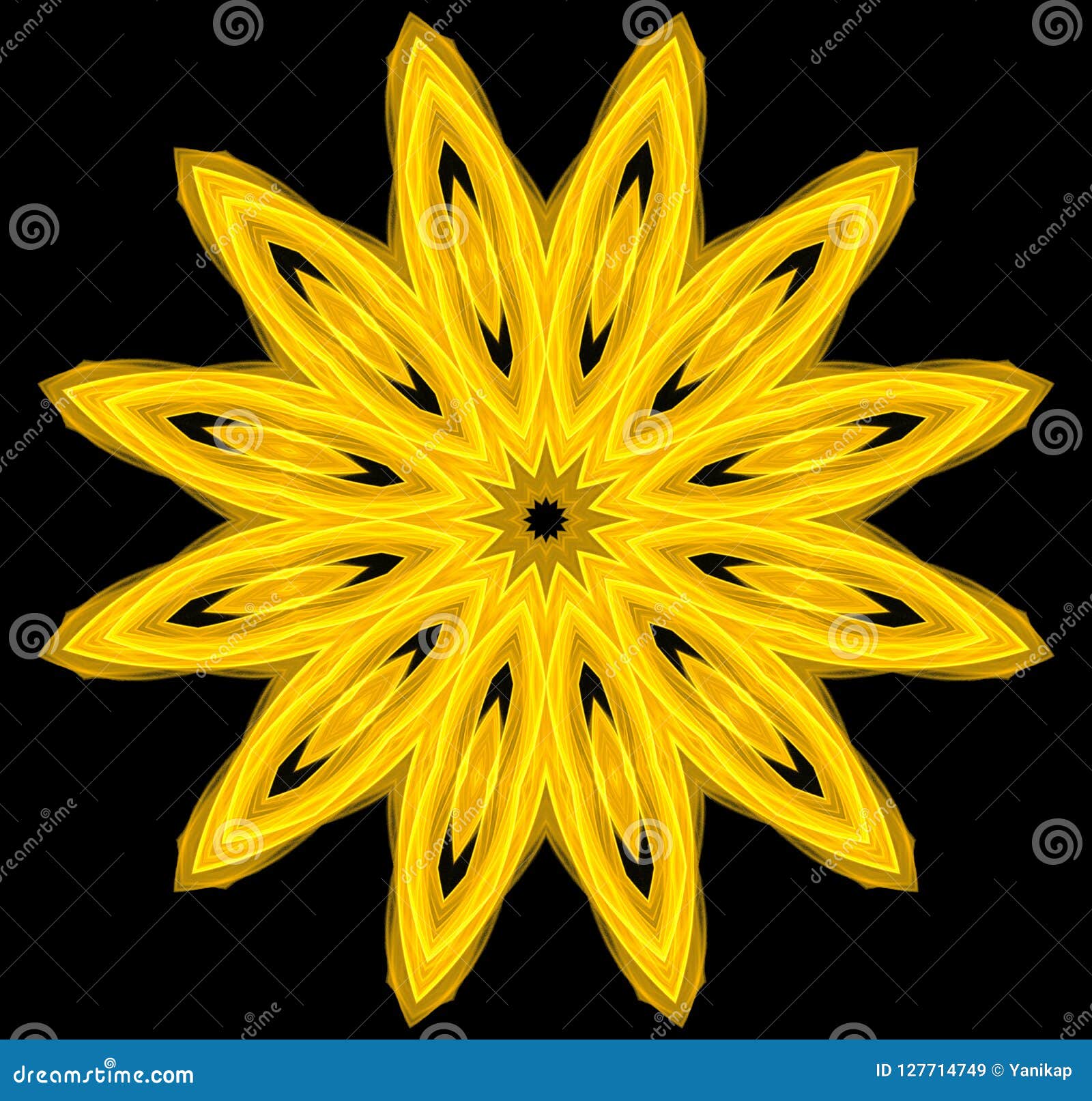 Shiny Yellow Circle Pattern Isolated on Black Background Stock