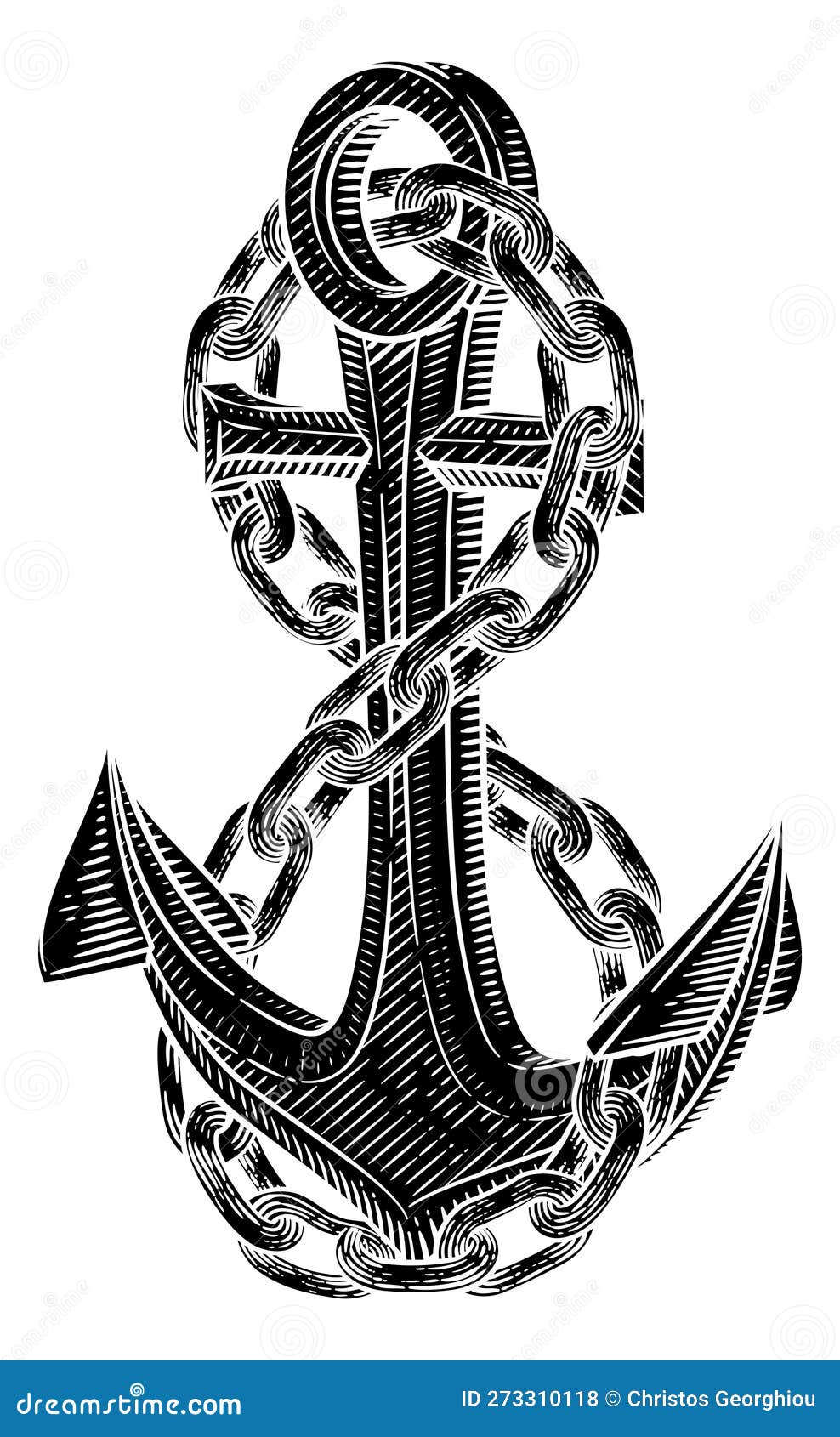 A Ship Anchor and Chain Nautical Woodcut Drawing Stock Vector -  Illustration of tattoo, anchor: 273310118