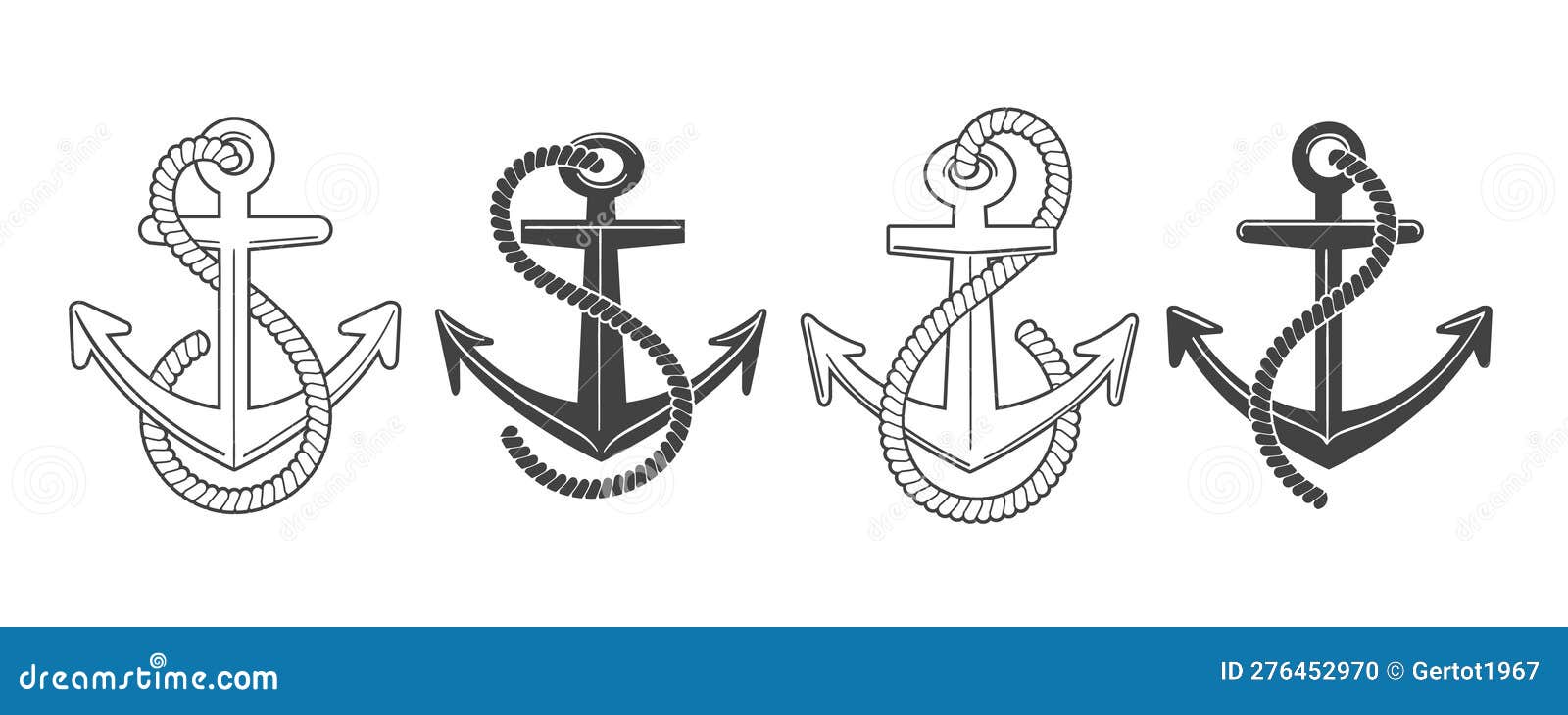 Ship Anchor Emblem Set stock illustration. Illustration of steel