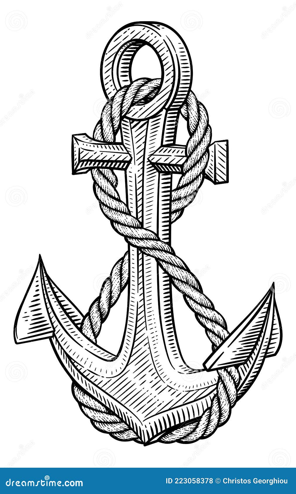 Ship Anchor and Rope Nautical Illustration Woodcut Stock Vector ...