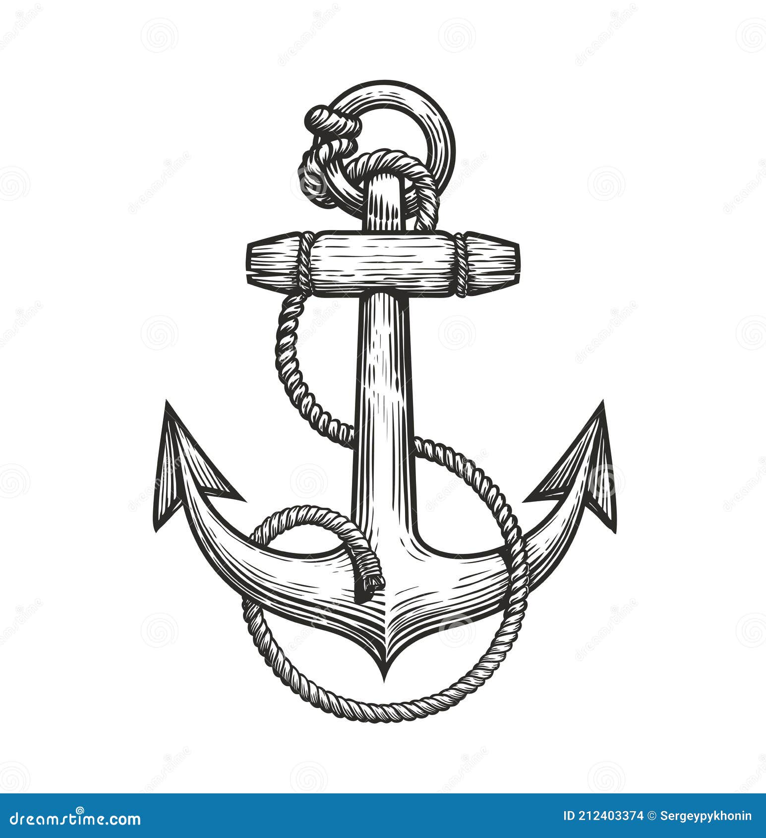 Ship Anchor and Rope in Vintage Engraving Style. Sketch Vector ...